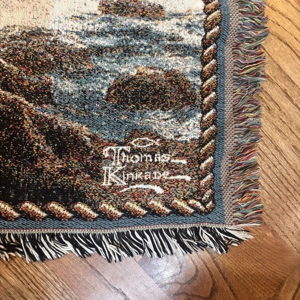Thomas Kinkade A Light in the Storm Woven Tapestry Throw Blanket Fringed 45x65